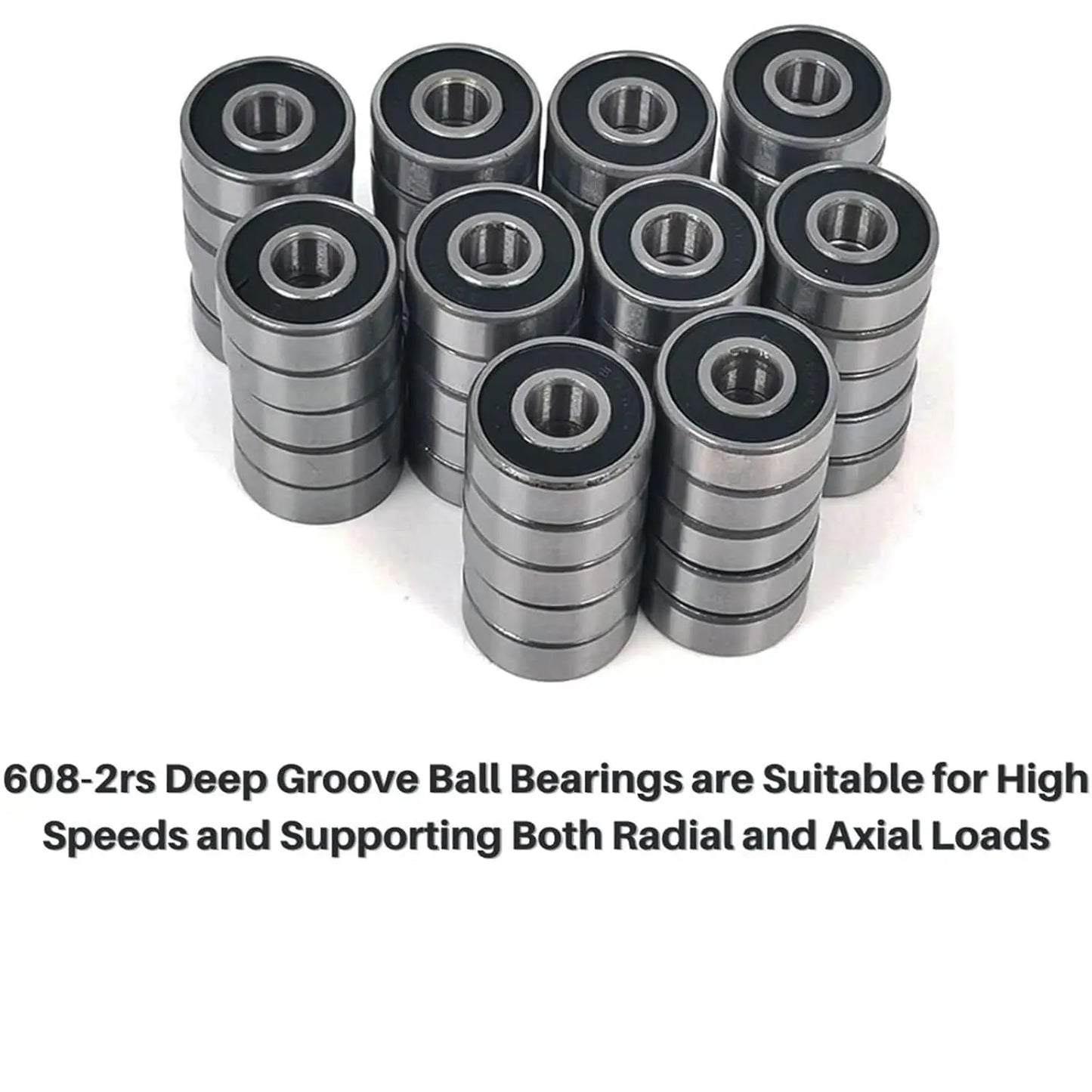 608 2RS Bearings, 50 Pack 608 Bearing, 8x22x7mm RS Ball Bearing Grease Seal Assembly Roller Skateboard Bearings, 8mm Small Bear