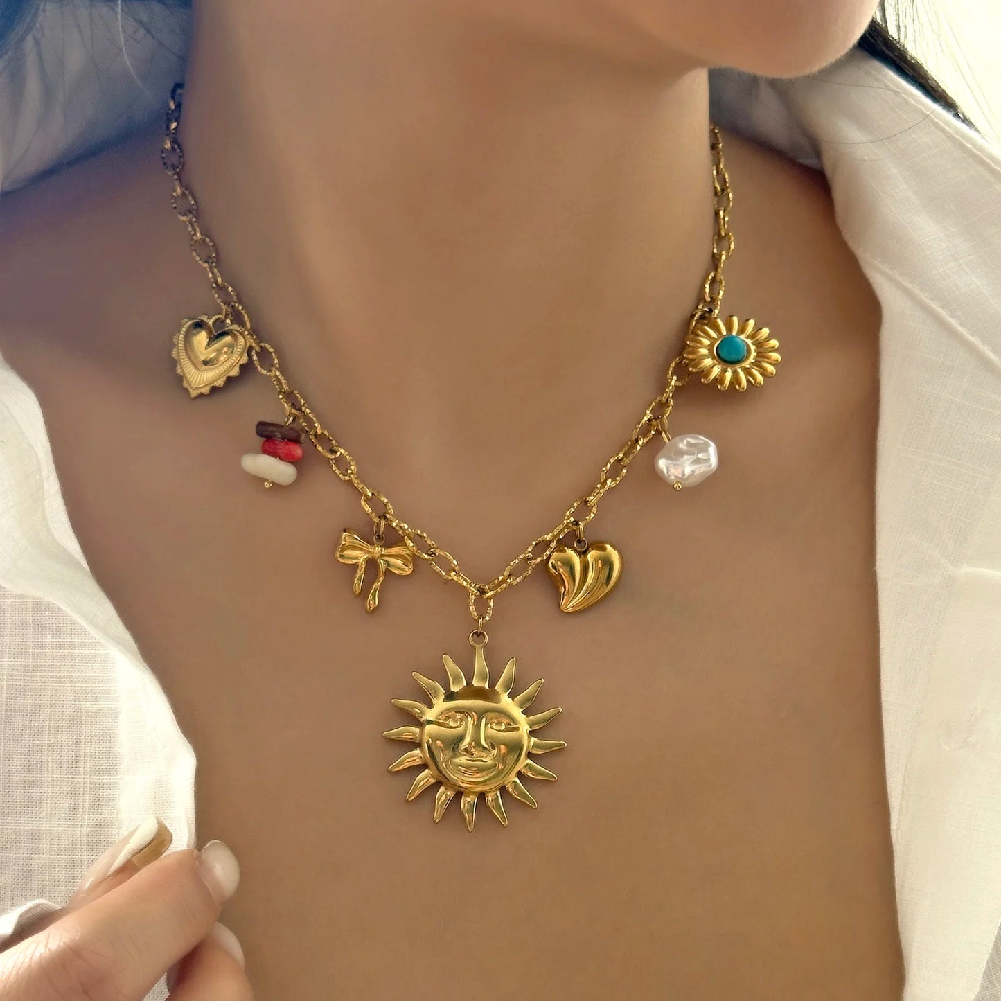 Charming Ceramic Fish Sea Turtle Sun Starfish Pendant Necklace for Women Stainless Steel Gold Color Necklace Beach Party Jewelry