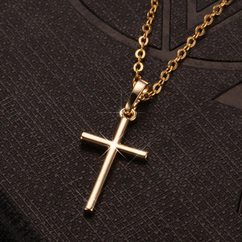 New Fashion Cross Pendants Golden Silver Color Crystal Jesus Cross Pendant Necklace For Men Women Jewelry Wholesale Dropshipping