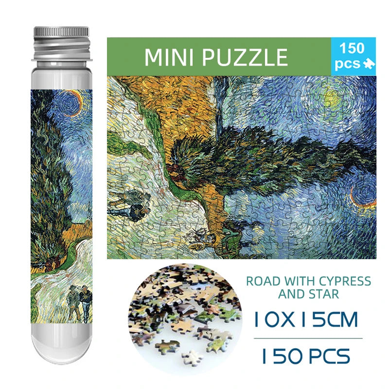 150pcs test tube jigsaw puzzle Van Gogh Painting Puzzles with Puzzle Storage Tray Plastic Sorting Tray Jigsaw Aids