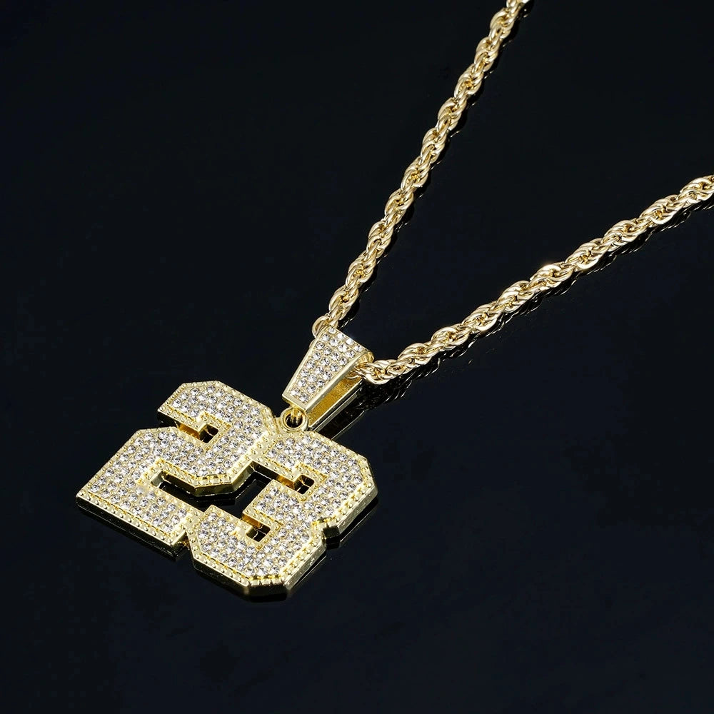 Hip Hop Number Number 23 Pendant Necklaces Strap 4mm Zircon Tennis Chain Men Women Sparkling Necklace Punk Jewelry Fashion Gifts