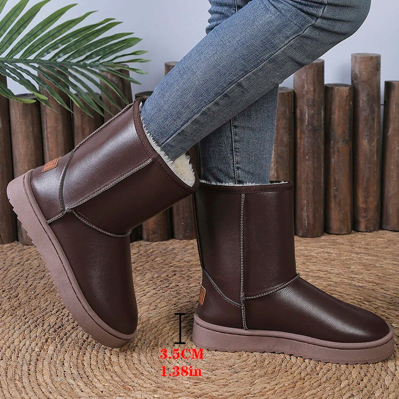 Waterproof Platform Snow Boots Women Plus Size 36-42 Non Slip Mid Calf Boots Woman Comfort Warm Long Plush Winter Booties Mujer