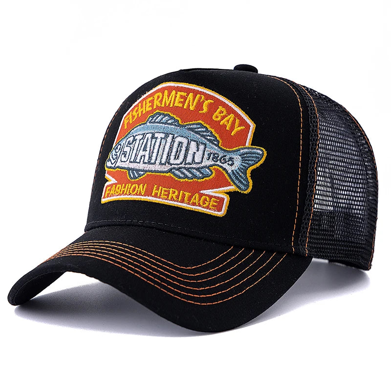 Hot Sale Unisex Breathable Mesh Trucker Cap, Big Fish Fisherman Sports Back Hats