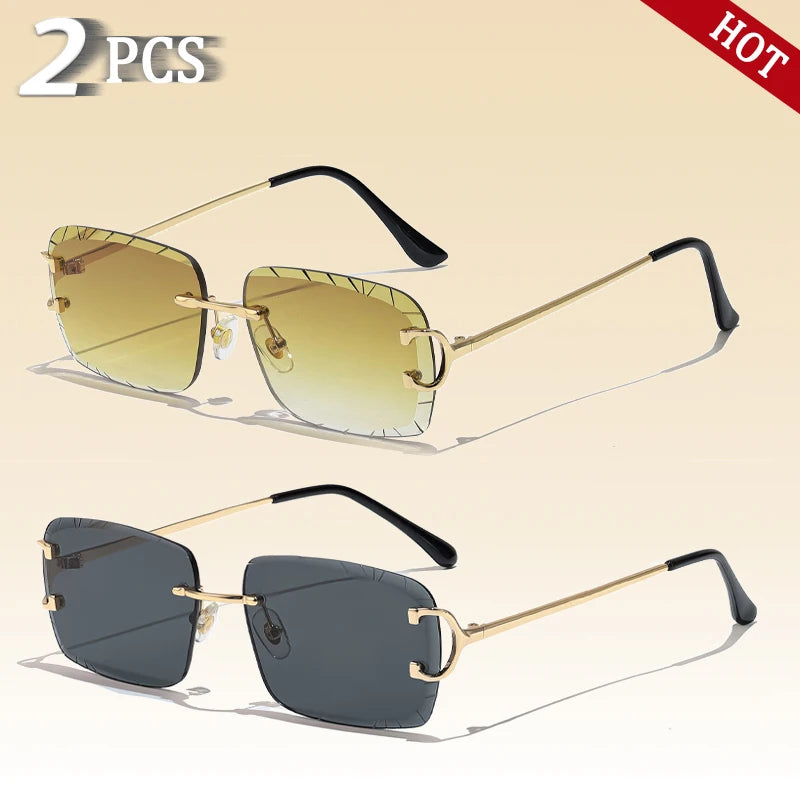 CATERSIDE Rimless Square Sunglasses Men Cupronickel Fashion Punk Gradient Sun Glasses Vintage Trendy Small Frame Eyewear UV400