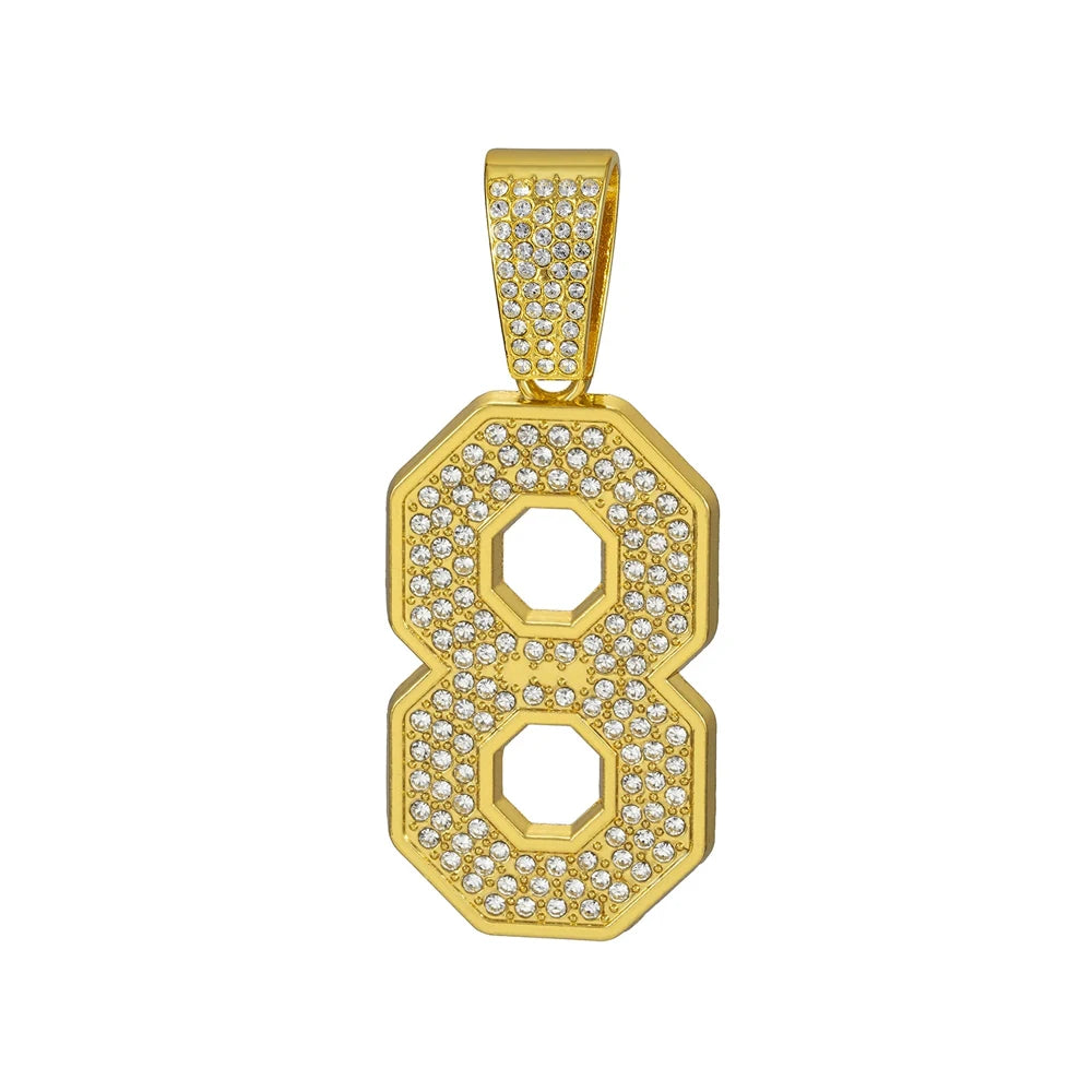 Men's Hip Hop Number 8 Pendant Necklace With 13mm Crystal Cuban Chain Luxury Lucky Number Necklaces for Men Jewelry Gift for Him