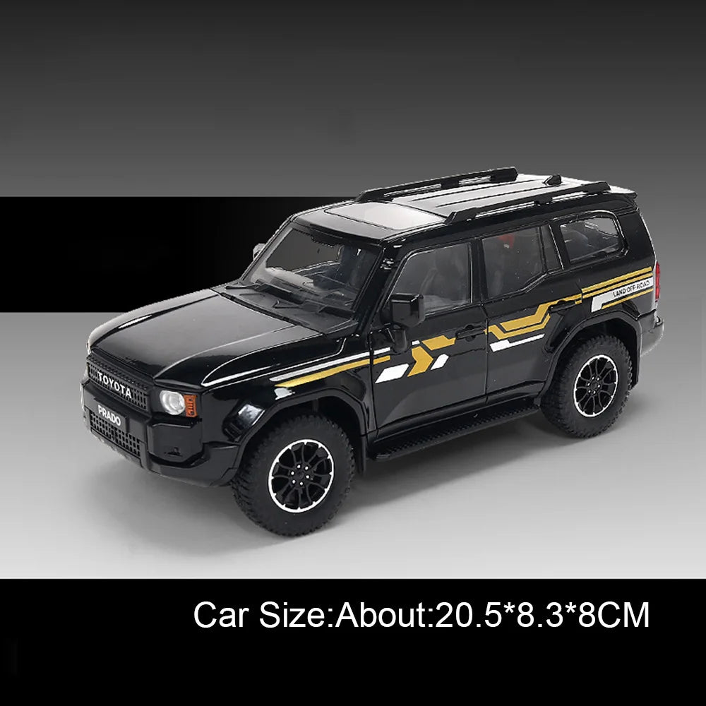 1:24 Prado FJ Cruiser Alloy Diecast Off Road Vehicle Model Toys Car Sound Light Pull Back Front Wheel Steering Festival Surprise