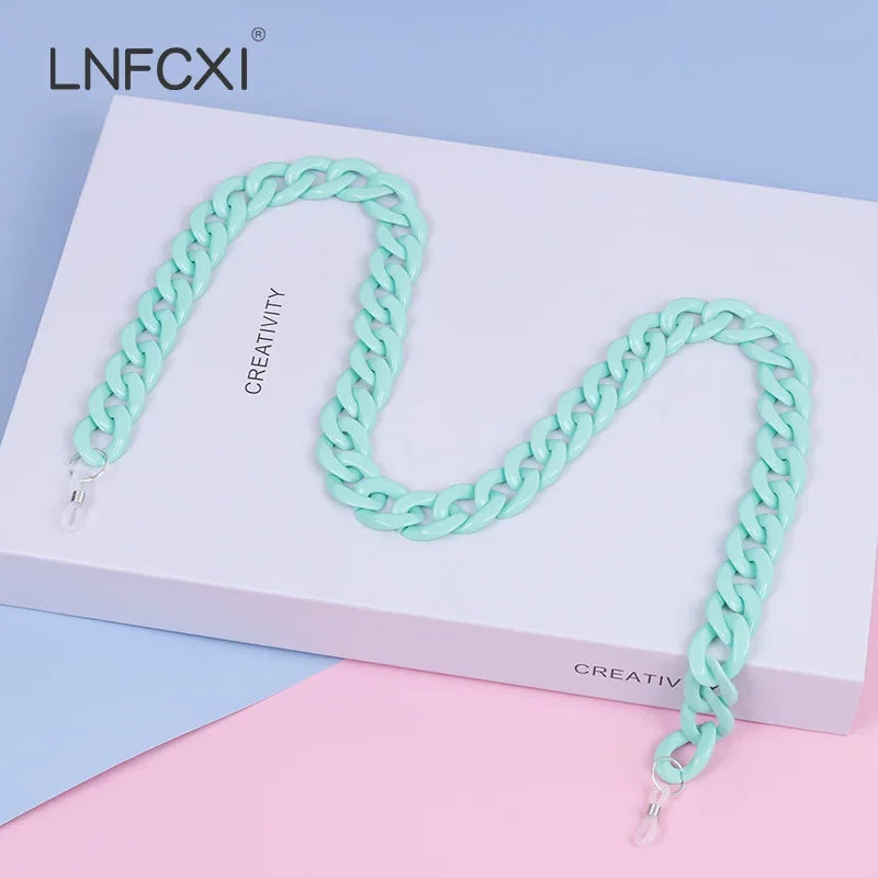 JNPCXI Retro Bright Acrylic Glasses Sunglasses Chain Straps Lanyards Blue Color Reading Glasses Hanging Neck Glasses Chain