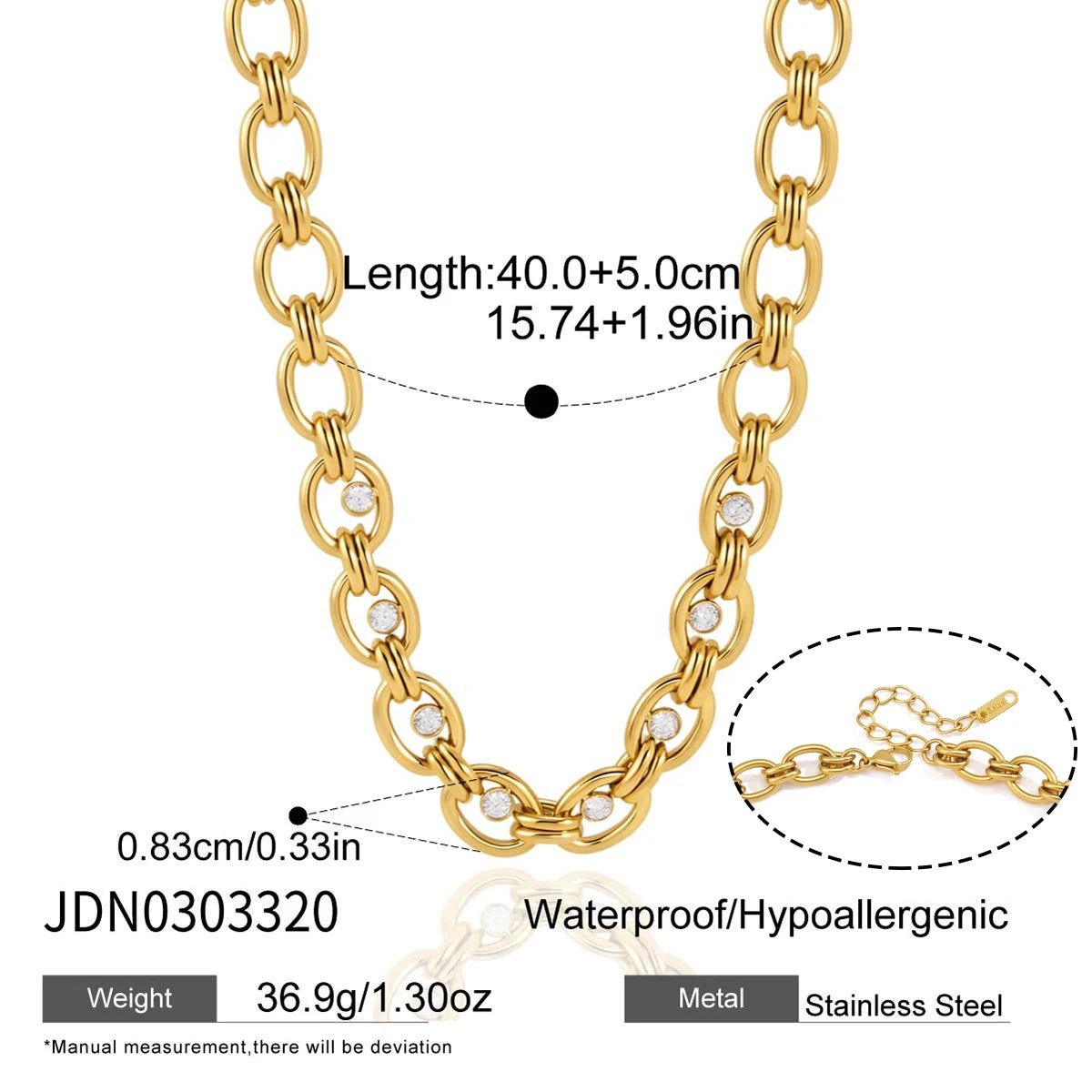 Uworld Delicate Zircon Chunky Chain Necklace Bracelet For Women Minimalist 18K Gold PVD Plated Stainless Steel Necklace Bracelet