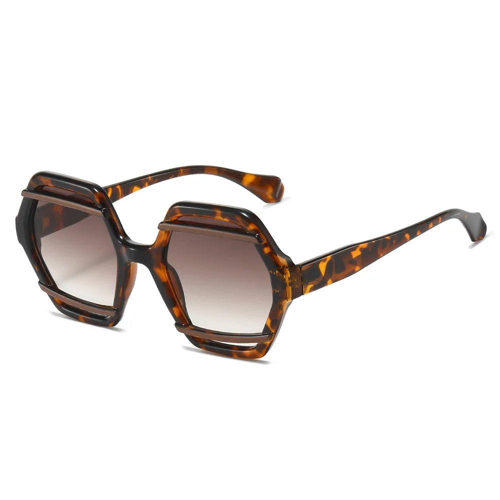 JNPCXI Retro Polygon Jelly Tea Sunglasses Women Fashion Gradient Eyewear Shades UV400 Men Rivets Sun Glasses