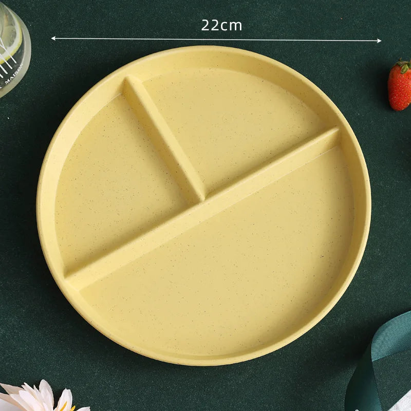 1pc Divided Breakfast Plate,3 Grids Round Plastic Individual Plate,Reusable Healthy Diet And Weight Loss Plate, Picnic Plate