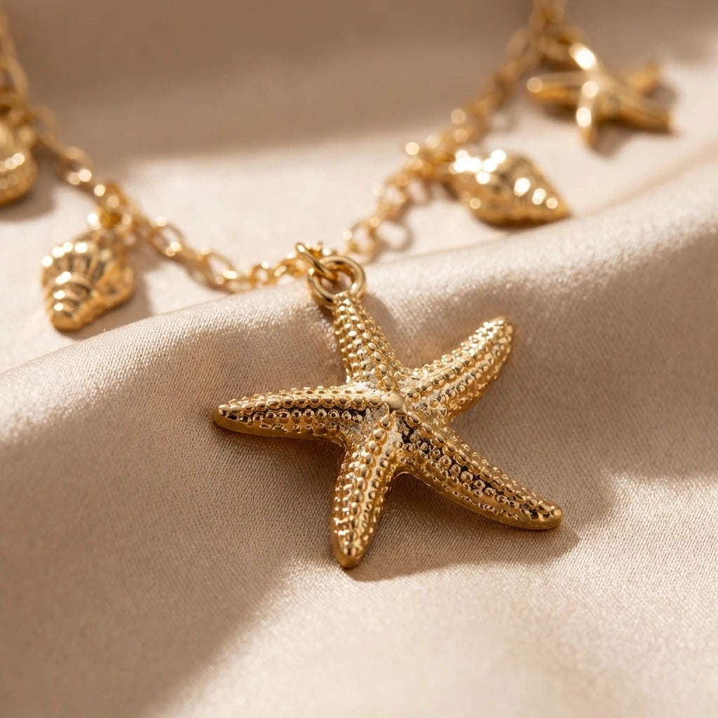Starfish Conch Choker Necklace Ocean Theme Sea Shell Short Collarbone Chain Summer Beach Vacation Jewelry for Women