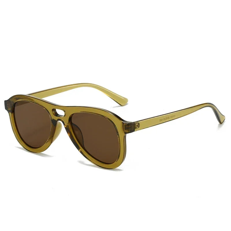 JNPCXI Vintage Double Bridges Pilot Men Sunglasses Fashion Shades UV400 Women Tea Sun Glasses