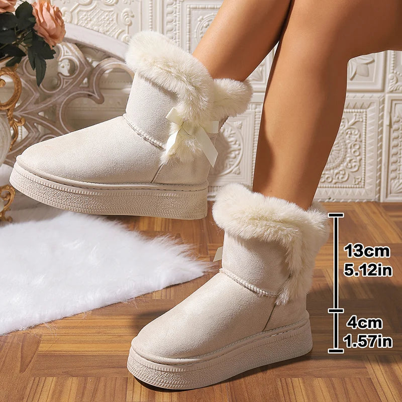 Faux Fur Winter Snow Boots Woman Non Slip Thicken Plush Ankle Boots Women 2025 Thick Bottom Warm Cotton Padded Shoes Female