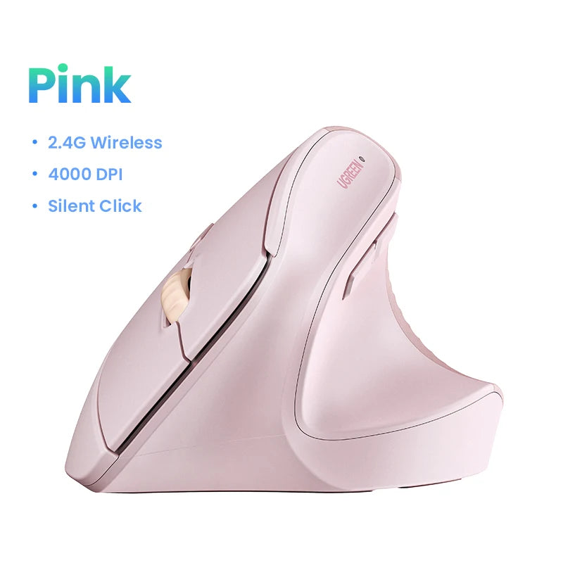 UGREEN Wireless Mouse Vertical 2.4G Ergonomic 4000DPI 6 Mute Buttons Laptop PCs