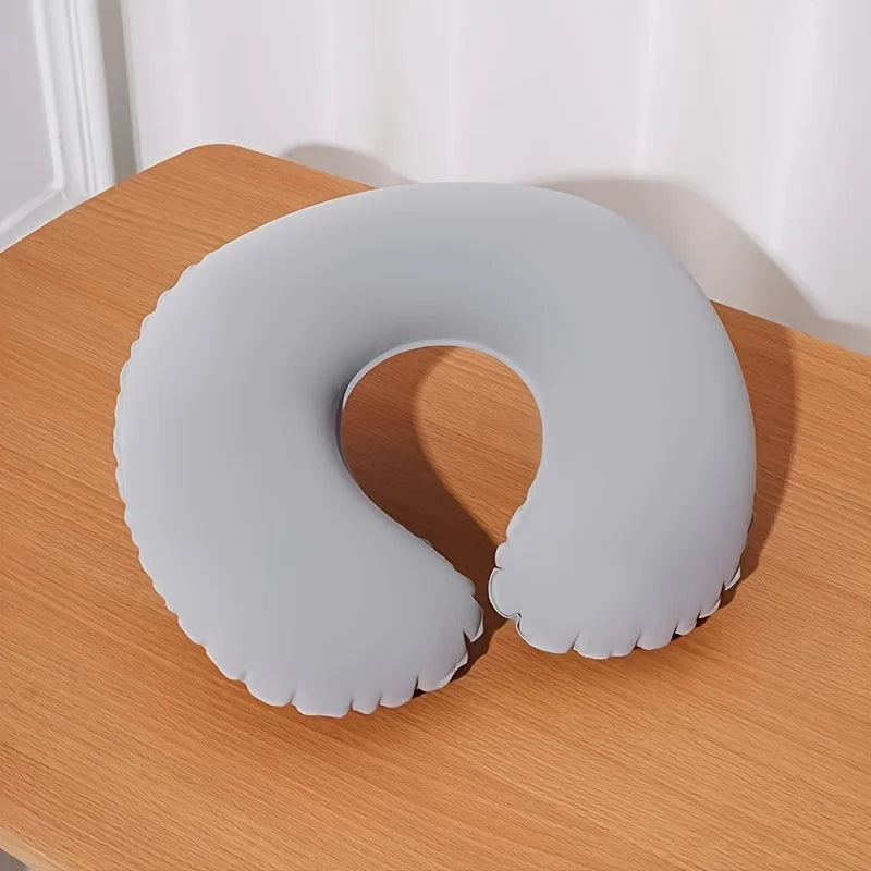 Ergonomic C-Shaped Neck Pillow, Polyester Travel Car Support Cushion U-shaped Travel Inflatable Pillow