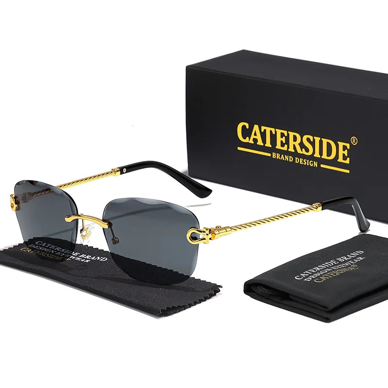 CATERSIDE Retro Sunglasses Men Brand Designer Rimless Gradient Lens Women Sun Glasses Shades Ladies Fashion Party Eyeglasses