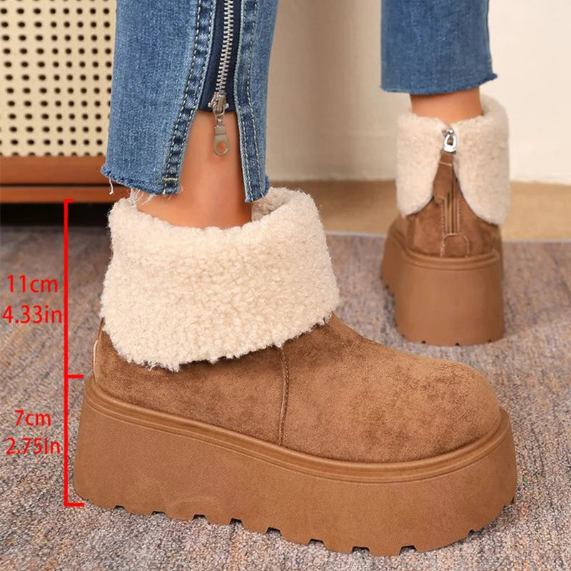 Fashion Slip On Camel Snow Boots Women 2025 Winter Short Plush Thick Warm Ankle Boots Woman Chunky Platform Booties Mujer