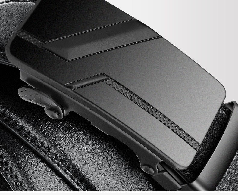 Men's Belt Fashion Luxury Alloy Automatic Buckle Black PU Leather Black Belts