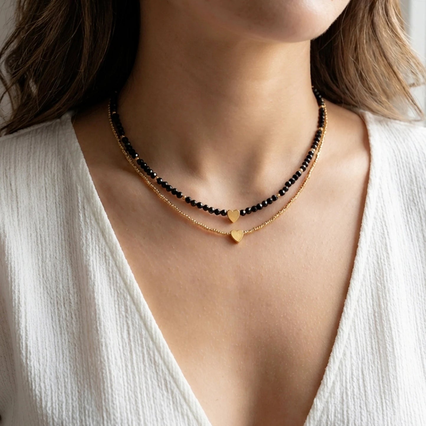 Punk Gold Color Heart Pendant Necklace for Women 2026 Trendy Multi-layer Charm Link Chain Beaded Choker Y2K Jewelry Accessories
