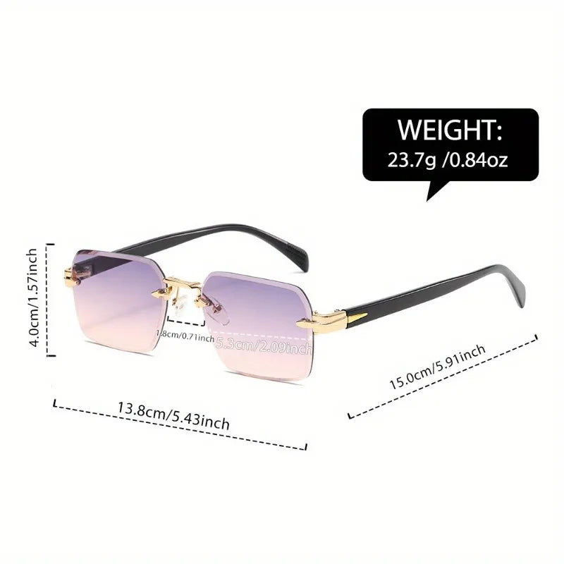 2PCS Sunglasses Men Women Fashion Rimless Sun Glasses Shades Cutting Lens Ladies Frameless Eyeglasses