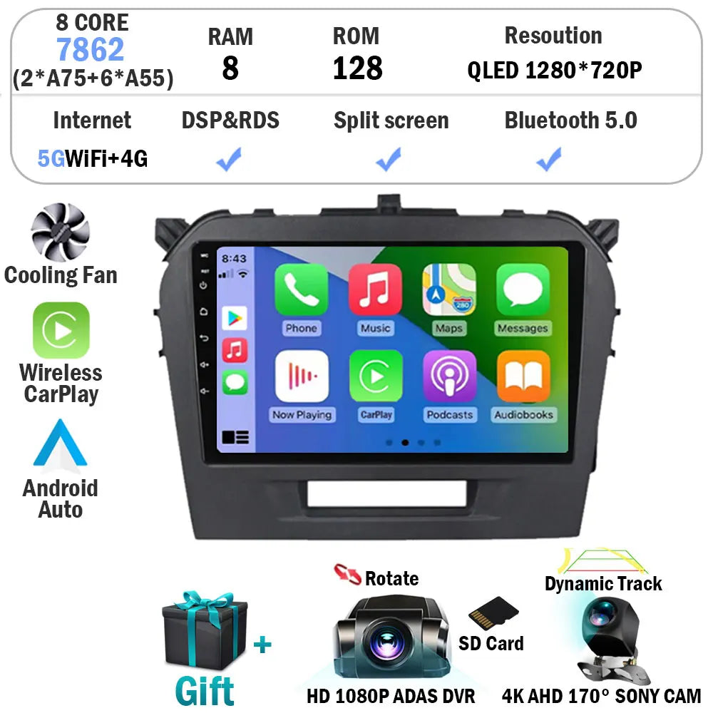 Android 16 Auto Carplay Stereo For Suzuki Vitara 2015 2016 2017 2018 2019 Car Radio Multimedia Video Player Navigation Gps WIFI