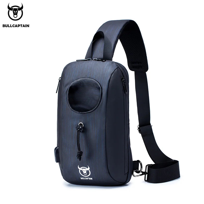 BULLCAPTAIN 2021 New Men's Multifunctional Messenger Bag USB Rechargeable Chest Backpack Waterproof Short Trip
