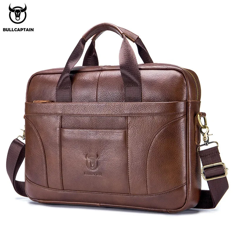 BULLCAPTAIN Men's Briefcase Men's Business Bags Can Be Used For 14-Inch Laptop Leather Shoulder Messenger Bag's Office Handbag