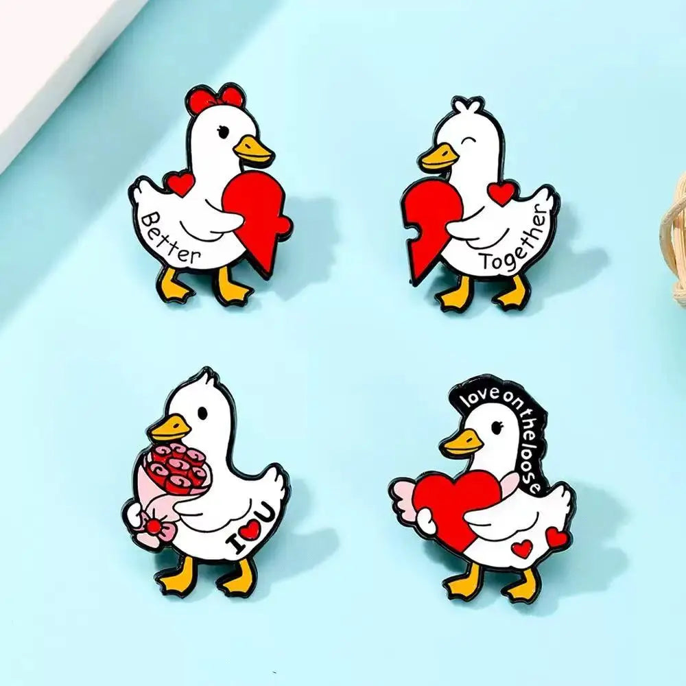 4pcs White Valentine's DayDuck Enamel Pins Cartoon Duck Animal Collection Brooches Lapel Badge Jewelry Gifts For Friends