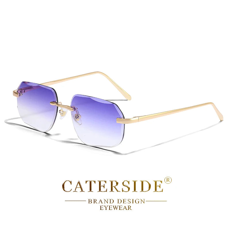 CATERSIDE Vintage Frameless Men's Sunglasses with Design Sense Lenses Metal Temple Sunglasses Women's Party Travel Sunglasses