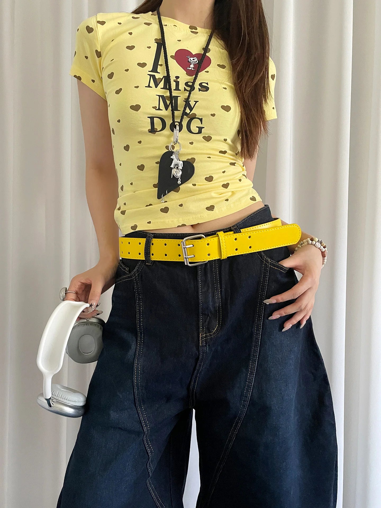 Wide Design Sense Y2K Double-Breasted Yellow Belt For Women With Skirt Jeans With Waistcoat Decoration Versatile Belt
