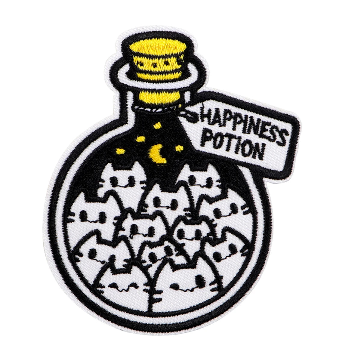 Black Cat Embroidery Patch Happiness Iron On Patches For Clothing Thermoadhesive Patches On Clothes DIY Sew Badges