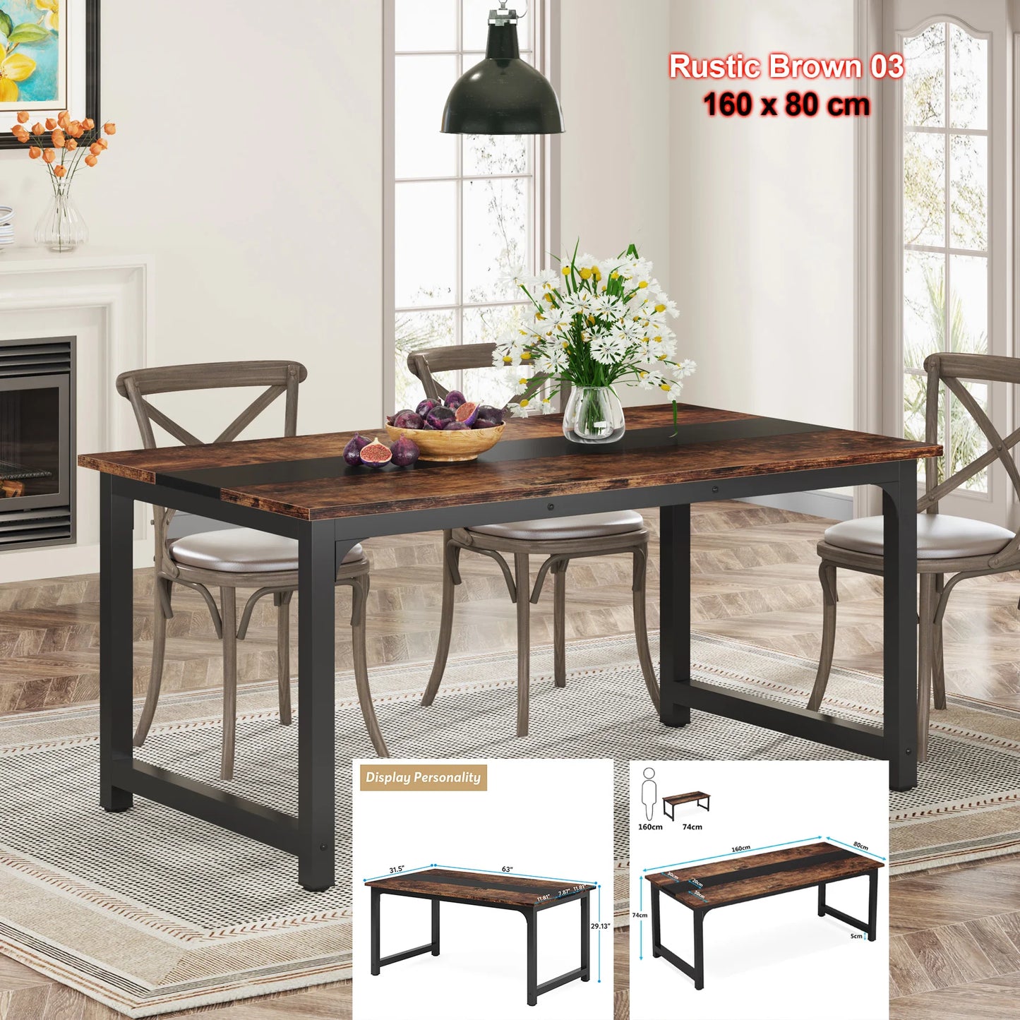 Tribesigns Dining Table, Industrial Kitchen Rectangular Table for 6-8 Person,