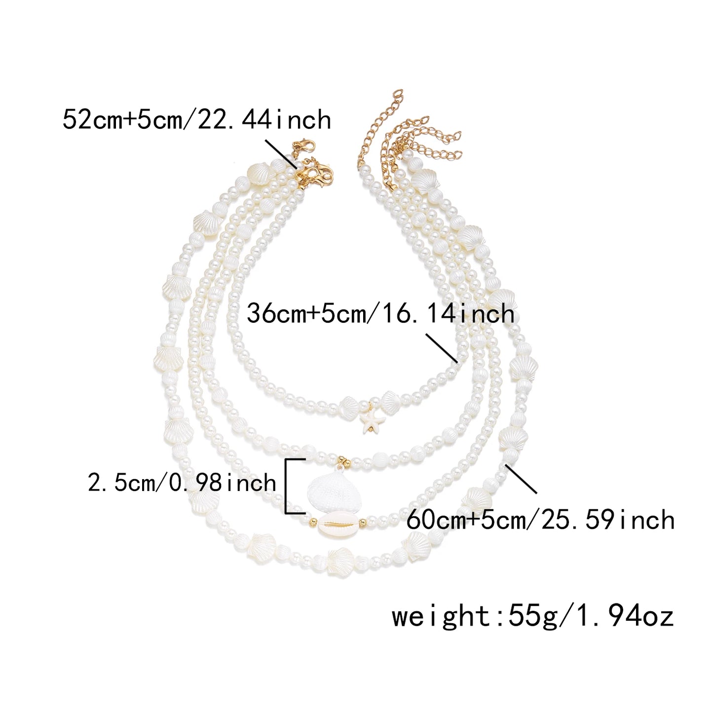 4Pcs/Set Vacation Shell Starfish Faux Pearl Necklace Summer Beach Ocean Theme Boho Layered Choker Jewelry For Women