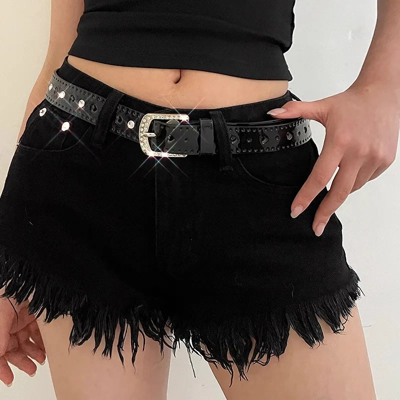 White Y2K Belt Female Rhinestone Pink Lovely New Millennium Spice Girl Belt Tie-In Korean Version Decoration Trend