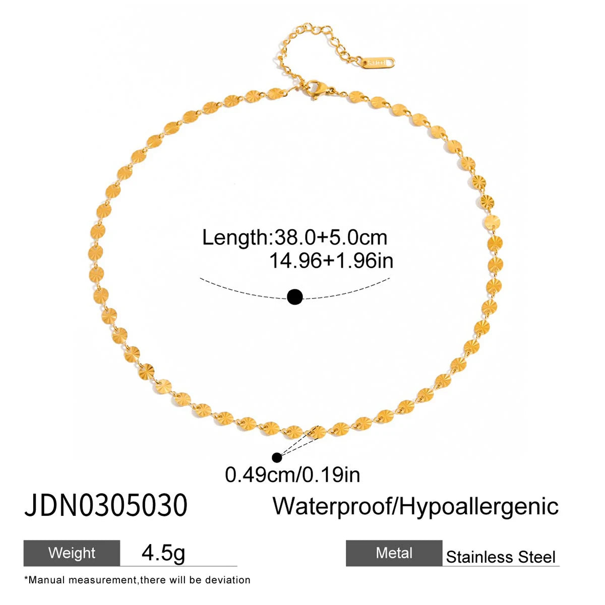Uworld Minimalist Classic Style 18K Gold Color Plated Stainless Steel Butterfly Circular Handmade Chain Necklace Women's Jewelry