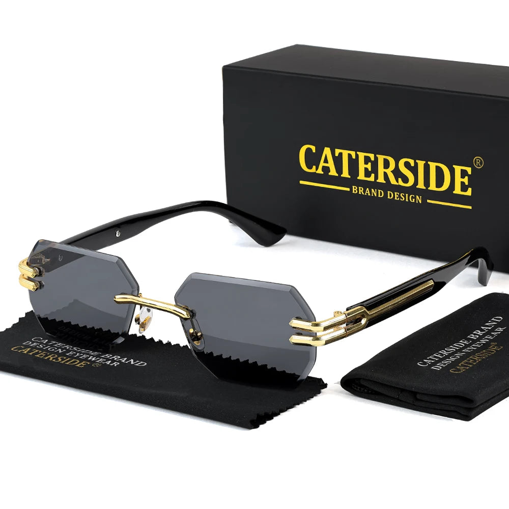 CATERSIDE New Men's Frameless Sunglasses Fashion Polygonal Gradient Mirror Lenses Metal Frame Women's Party Outdoor Sun Glasses