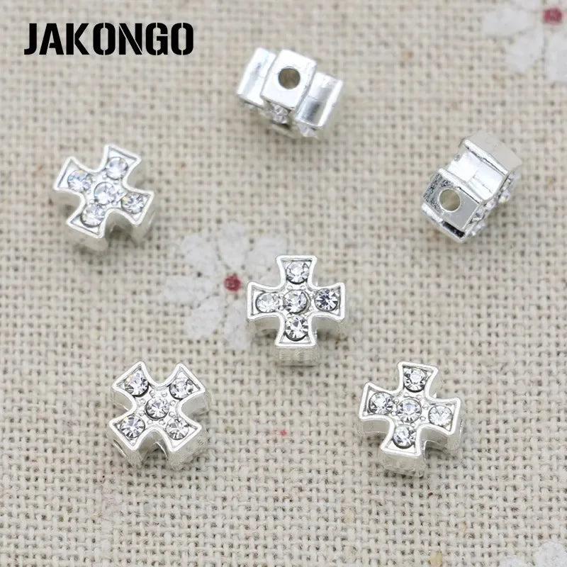 10Pcs Silver Plated Crystal Cross Spacer Beads Loose Beads for Jewelry Making Handmade Bracelet Accessories 8mm