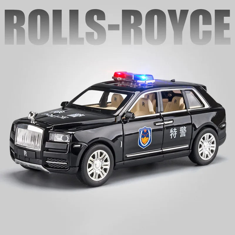 1/24 Rolls Royce Cullinan Phantom Model Car Toys Alloy Diecast Police Car Sound Light Pull Back Door Opened Rubber Tire Kid Gift