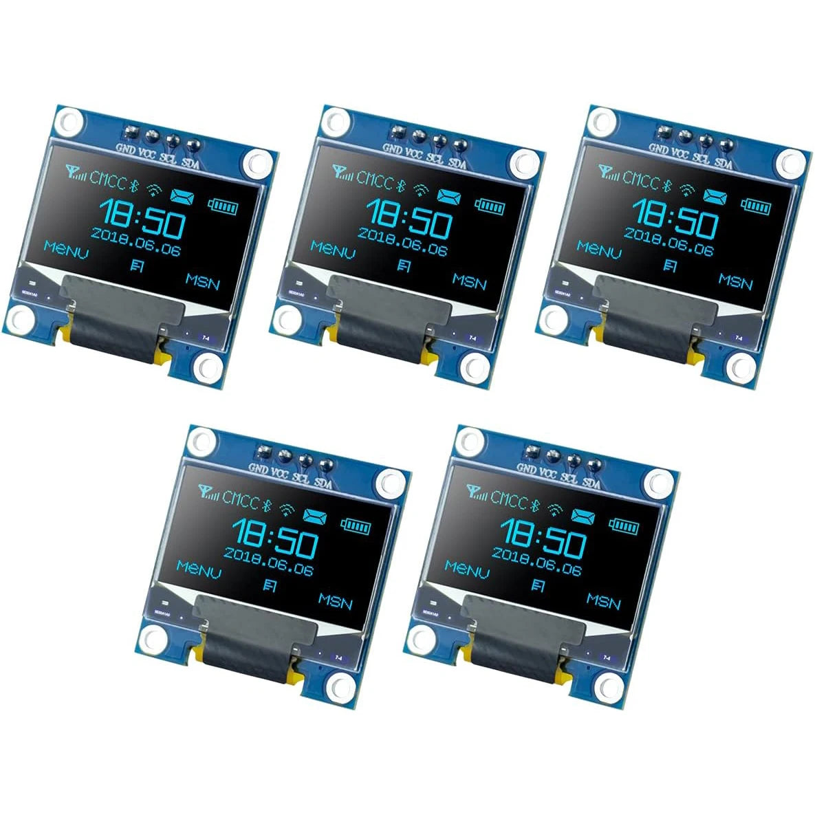 5 Pcs 0.96 Inch OLED I2C IIC Display Module 12864 128x64 Pixel SSD1306 Mini Self-Luminous OLED Screen Board for Arduino Raspber