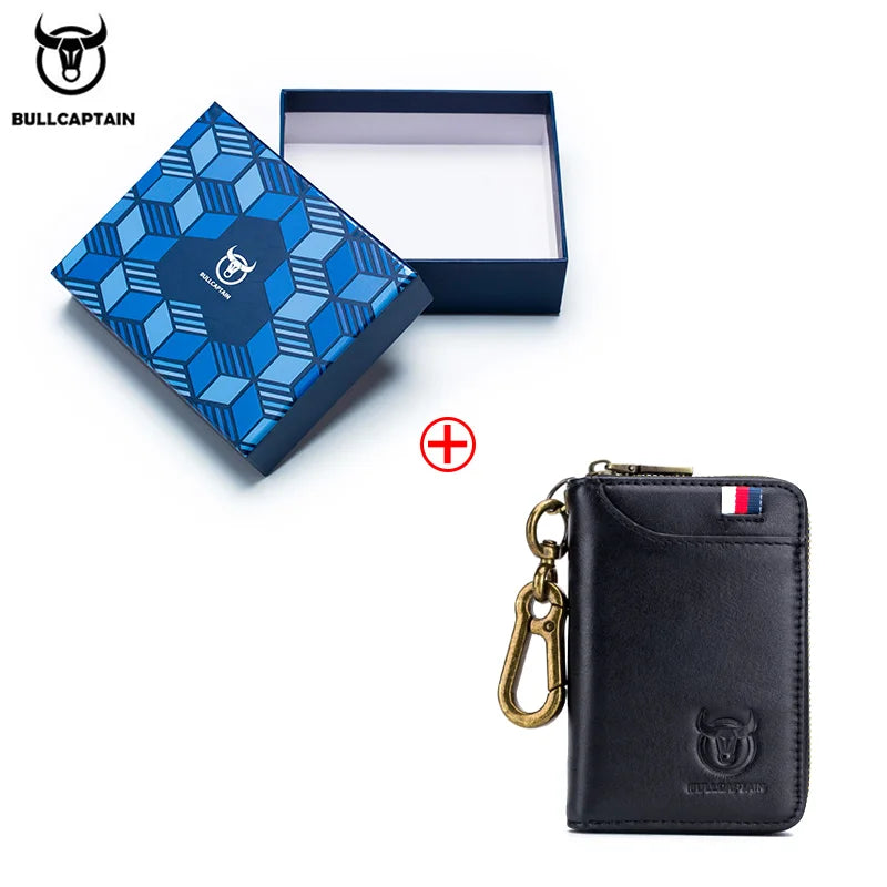 BULLCAPTAIN Leather Men's Key Bag Fashion Storage Bags Car Cover Compact Mini Card Holder Coin Purse Man Butler Keychain