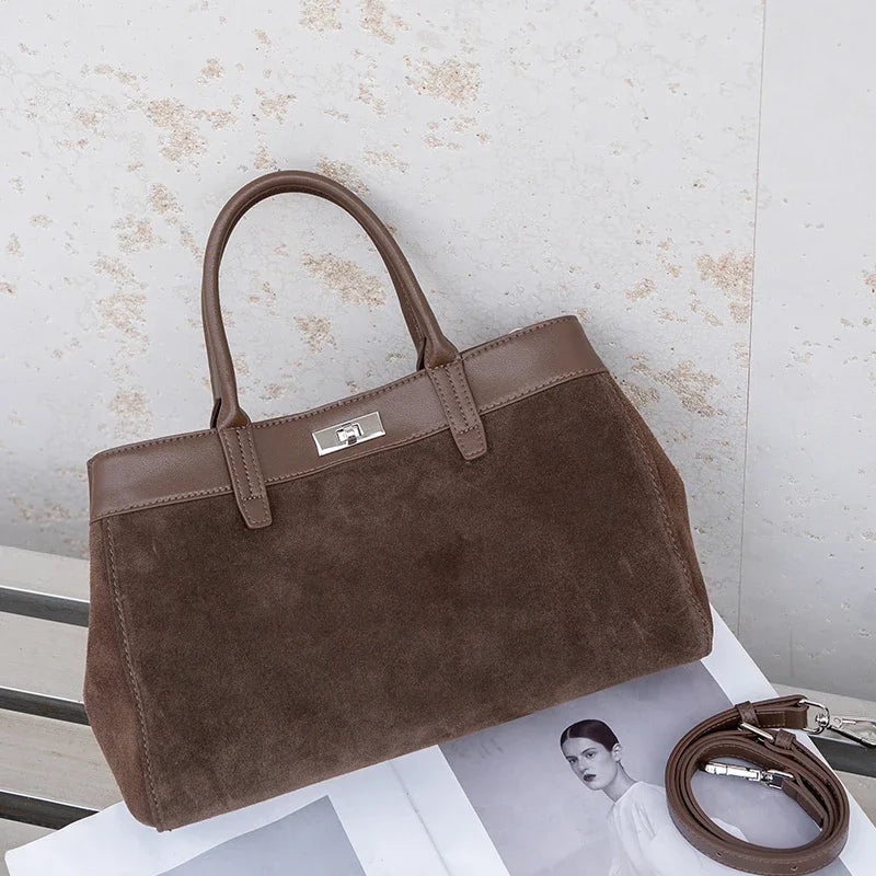 New Women's Natural Suede Leather Shoulder Bag Female Casual Soft Cowhide Durable Handbags Ladies Fashion Luxury Designer Bags