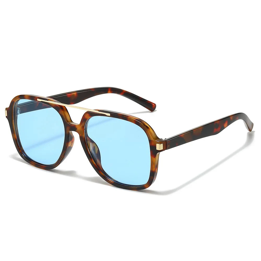 JNPCXI New Retro Oversized Pilot Square Leopard Blue Sunglasses for Women Men Punk Square Sun Glasses Ladies Outdoor Eyewear