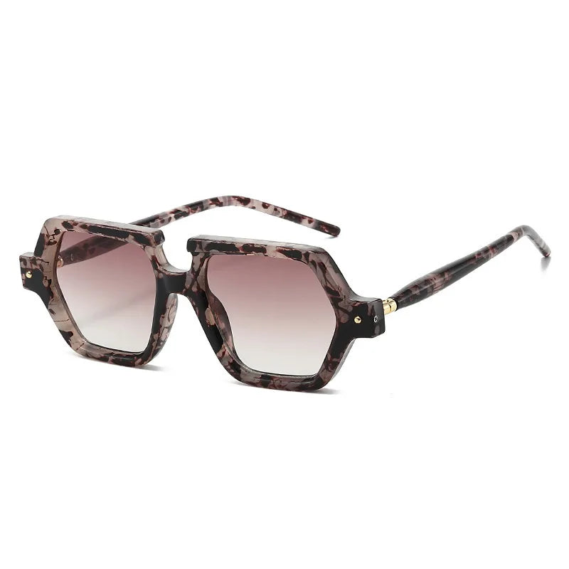JNPCXI New Polygon Square Rivets Sunglasses Women Fashion Double Color Leopard Gradient Shades Men Clear Lens Frame UV400