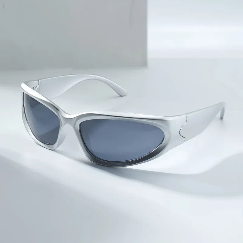Y2K Style Irregular Frame Surround Silvery Glasses, Perfect for Concerts, Parties, and Gifts.