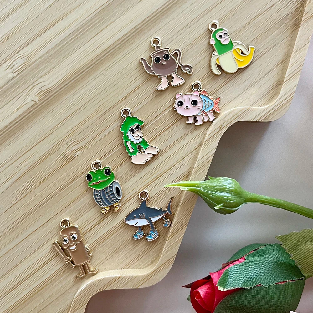7Pcs/Set Enamel Cartoon Charms Pendants Classic Mountains Rivers Landscape Design for DIY Jewelry Making Necklace Earring