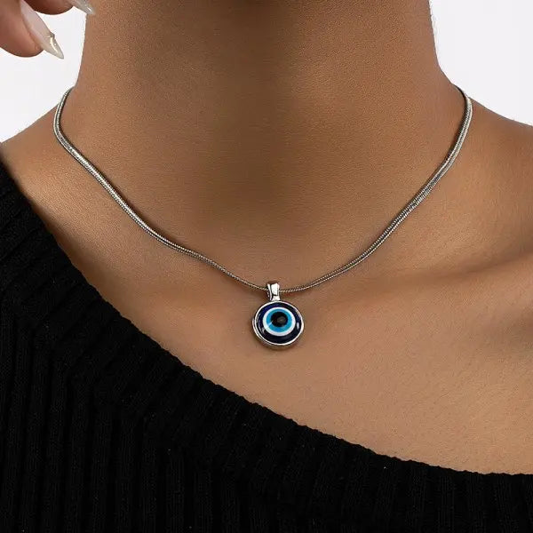 Blue Zircon Lucky Evil Eye Pendant Necklace for Women Fatima Hand Turkish Eye Clavicle Chains Female Choker Wedding Jewelry Gift