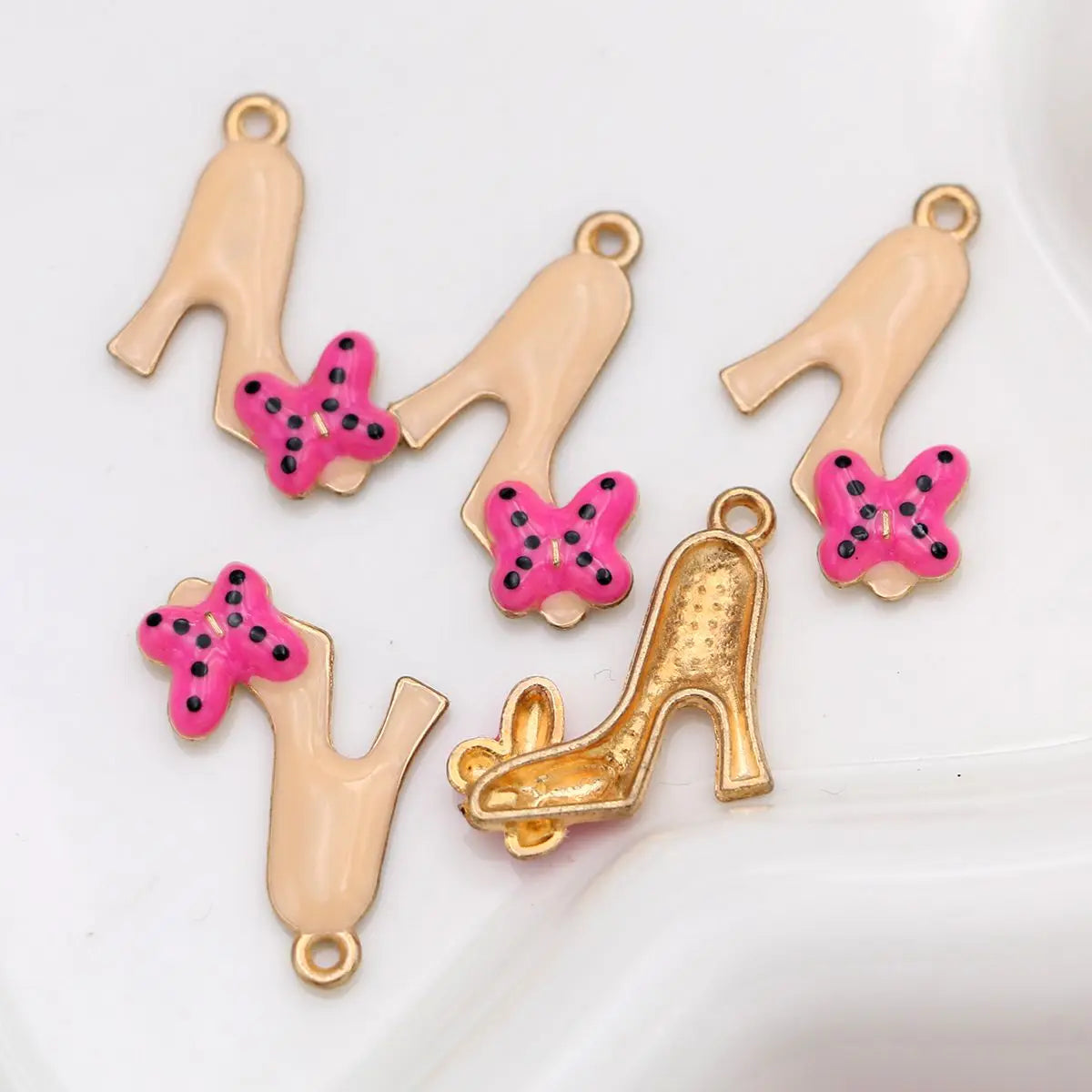 10Pcs Gold Plated Enamel High Heel Shoes Charm Connectors for Making Bracelet DIY Jewelry Accessories