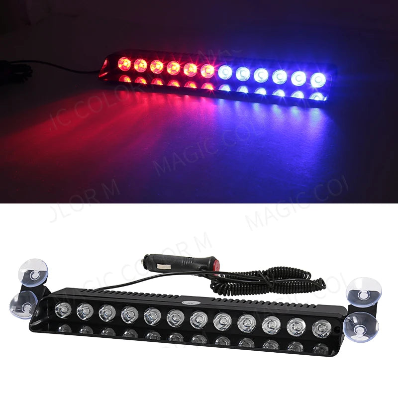 12 LED Car Strobe Lights Emergency Car Flash Parking Signal Warning Lamp Windshield Red/Blue/Yellow/White Waterproof 12V 12W