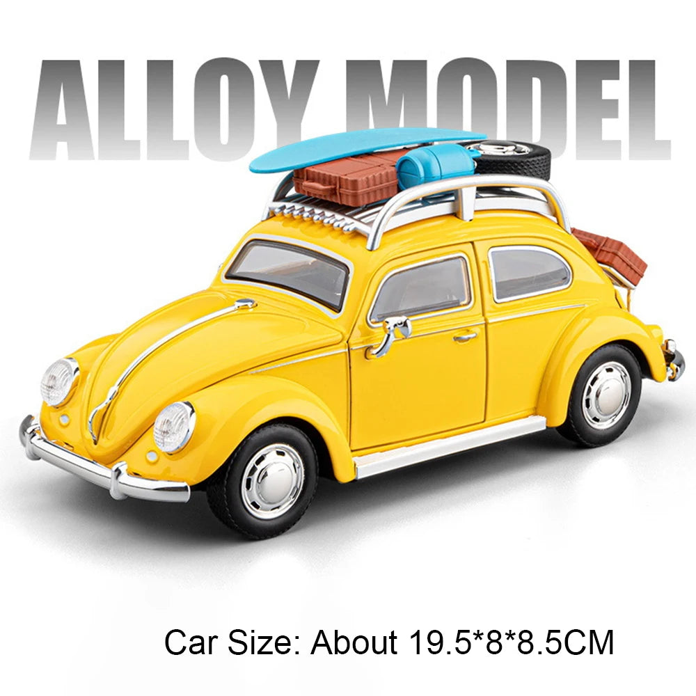 1:24 Beetle Santana Model Car Diecast Alloy Toys Front Wheel Steering with Sound Light Pull Back Models Vintage Cars Collection