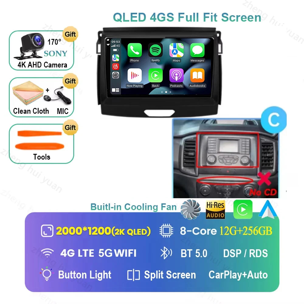 Android 16 CarPlay Auto For Ford Ranger 2015 - 2022 Car Radio Multimedia navigation video DVD Autoradio Stereo 2din 4G